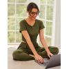 imageEkouaer Womens 2 Piece Lounge Sets Short Sleeve Pajama Set Ribbed Knit Crop Top Wide Leg Pants Loungewear SXXLArmy Green