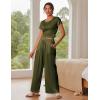 imageEkouaer Womens 2 Piece Lounge Sets Short Sleeve Pajama Set Ribbed Knit Crop Top Wide Leg Pants Loungewear SXXLArmy Green