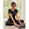 imageEkouaer Womens 2 Piece Lounge Sets Short Sleeve Pajama Set Ribbed Knit Crop Top Wide Leg Pants Loungewear SXXLBlack