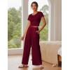 imageEkouaer Womens 2 Piece Lounge Sets Short Sleeve Pajama Set Ribbed Knit Crop Top Wide Leg Pants Loungewear SXXLBurgundy