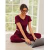 imageEkouaer Womens 2 Piece Lounge Sets Short Sleeve Pajama Set Ribbed Knit Crop Top Wide Leg Pants Loungewear SXXLBurgundy