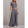 imageEkouaer Womens 2 Piece Lounge Sets Short Sleeve Pajama Set Ribbed Knit Crop Top Wide Leg Pants Loungewear SXXLDark Gray