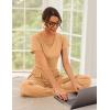 imageEkouaer Womens 2 Piece Lounge Sets Short Sleeve Pajama Set Ribbed Knit Crop Top Wide Leg Pants Loungewear SXXLDark Khaki