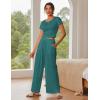 imageEkouaer Womens 2 Piece Lounge Sets Short Sleeve Pajama Set Ribbed Knit Crop Top Wide Leg Pants Loungewear SXXLDark Teal Green
