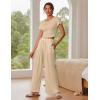 imageEkouaer Womens 2 Piece Lounge Sets Short Sleeve Pajama Set Ribbed Knit Crop Top Wide Leg Pants Loungewear SXXLKhaki