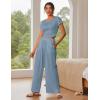 imageEkouaer Womens 2 Piece Lounge Sets Short Sleeve Pajama Set Ribbed Knit Crop Top Wide Leg Pants Loungewear SXXLLight Blue