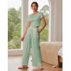 imageEkouaer Womens 2 Piece Lounge Sets Short Sleeve Pajama Set Ribbed Knit Crop Top Wide Leg Pants Loungewear SXXLLight Green