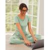 imageEkouaer Womens 2 Piece Lounge Sets Short Sleeve Pajama Set Ribbed Knit Crop Top Wide Leg Pants Loungewear SXXLLight Green