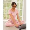 imageEkouaer Womens 2 Piece Lounge Sets Short Sleeve Pajama Set Ribbed Knit Crop Top Wide Leg Pants Loungewear SXXLLight Pink