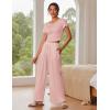 imageEkouaer Womens 2 Piece Lounge Sets Short Sleeve Pajama Set Ribbed Knit Crop Top Wide Leg Pants Loungewear SXXLLight Pink