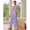 imageEkouaer Womens 2 Piece Lounge Sets Short Sleeve Pajama Set Ribbed Knit Crop Top Wide Leg Pants Loungewear SXXLLilac