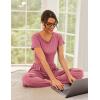 imageEkouaer Womens 2 Piece Lounge Sets Short Sleeve Pajama Set Ribbed Knit Crop Top Wide Leg Pants Loungewear SXXLOld Rose