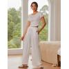 imageEkouaer Womens 2 Piece Lounge Sets Short Sleeve Pajama Set Ribbed Knit Crop Top Wide Leg Pants Loungewear SXXLWhite