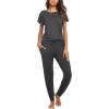 imageEkouaer Womens Pajama Sets Short Sleeve Sleepwear and Long Pants Soft Sleep Lounge Sets Joggers Pj Sets with Pockets01 Dark Grey