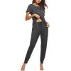 imageEkouaer Womens Pajama Sets Short Sleeve Sleepwear and Long Pants Soft Sleep Lounge Sets Joggers Pj Sets with Pockets01 Dark Grey