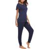 imageEkouaer Womens Pajama Sets Short Sleeve Sleepwear and Long Pants Soft Sleep Lounge Sets Joggers Pj Sets with Pockets01 Navy Blue