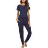 imageEkouaer Womens Pajama Sets Short Sleeve Sleepwear and Long Pants Soft Sleep Lounge Sets Joggers Pj Sets with Pockets01 Navy Blue