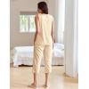 imageEkouaer Womens Pajamas Set Pleated Square Neck Sleeveless Tops and Capri Pants Lounge Sets 2 Piece Summer OutfitsBeige
