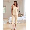 imageEkouaer Womens Pajamas Set Pleated Square Neck Sleeveless Tops and Capri Pants Lounge Sets 2 Piece Summer OutfitsBeige