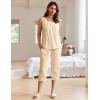 imageEkouaer Womens Pajamas Set Pleated Square Neck Sleeveless Tops and Capri Pants Lounge Sets 2 Piece Summer OutfitsBeige