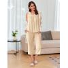 imageEkouaer Womens Pajamas Set Pleated Square Neck Sleeveless Tops and Capri Pants Lounge Sets 2 Piece Summer OutfitsBeige