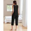 imageEkouaer Womens Pajamas Set Pleated Square Neck Sleeveless Tops and Capri Pants Lounge Sets 2 Piece Summer OutfitsBlack