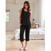 imageEkouaer Womens Pajamas Set Pleated Square Neck Sleeveless Tops and Capri Pants Lounge Sets 2 Piece Summer OutfitsBlack