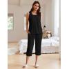 imageEkouaer Womens Pajamas Set Pleated Square Neck Sleeveless Tops and Capri Pants Lounge Sets 2 Piece Summer OutfitsBlack