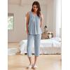 imageEkouaer Womens Pajamas Set Pleated Square Neck Sleeveless Tops and Capri Pants Lounge Sets 2 Piece Summer OutfitsBlue