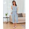 imageEkouaer Womens Pajamas Set Pleated Square Neck Sleeveless Tops and Capri Pants Lounge Sets 2 Piece Summer OutfitsBlue