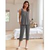 imageEkouaer Womens Pajamas Set Pleated Square Neck Sleeveless Tops and Capri Pants Lounge Sets 2 Piece Summer OutfitsGray