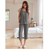imageEkouaer Womens Pajamas Set Pleated Square Neck Sleeveless Tops and Capri Pants Lounge Sets 2 Piece Summer OutfitsGray
