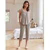 imageEkouaer Womens Pajamas Set Pleated Square Neck Sleeveless Tops and Capri Pants Lounge Sets 2 Piece Summer OutfitsKhaki