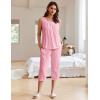 imageEkouaer Womens Pajamas Set Pleated Square Neck Sleeveless Tops and Capri Pants Lounge Sets 2 Piece Summer OutfitsPink