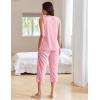 imageEkouaer Womens Pajamas Set Pleated Square Neck Sleeveless Tops and Capri Pants Lounge Sets 2 Piece Summer OutfitsPink