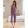 imageEkouaer Womens Pajamas Set Pleated Square Neck Sleeveless Tops and Capri Pants Lounge Sets 2 Piece Summer OutfitsPurple