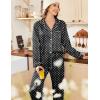 imageEkouaer Womens Satin Pajama Set Classic Pattern Silky Pj Sets Button Down Sleepwear LoungewearBlack Dots