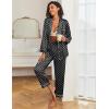 imageEkouaer Womens Satin Pajama Set Classic Pattern Silky Pj Sets Button Down Sleepwear LoungewearBlack Dots