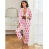 imageEkouaer Womens Satin Pajama Set Classic Pattern Silky Pj Sets Button Down Sleepwear LoungewearPink Monkey