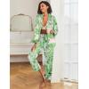 imageEkouaer Womens Satin Pajama Set Classic Pattern Silky Pj Sets Button Down Sleepwear LoungewearPink Palm Leaves
