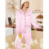imageEkouaer Womens Satin Pajama Set Classic Pattern Silky Pj Sets Button Down Sleepwear LoungewearPink Stripes