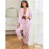 imageEkouaer Womens Satin Pajama Set Classic Pattern Silky Pj Sets Button Down Sleepwear LoungewearPurple Monkey
