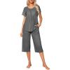 imageEkouaer Pajama Set for Women 2 Piece Capri Pants Short Sleeve Top Sleepwear Soft Pjs Loungewear with Pockets S3XLDark Gray