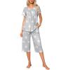 imageEkouaer Pajama Set for Women 2 Piece Capri Pants Short Sleeve Top Sleepwear Soft Pjs Loungewear with Pockets S3XLGray Star