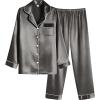 imageEkouaer Women Satin Pajamas Set Classic Button Down Long Pjs SetDeep Grey