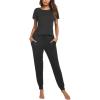 imageEkouaer Womens Pajama Sets Short Sleeve Sleepwear and Long Pants Soft Sleep Lounge Sets Joggers Pj Sets with Pockets01 Black