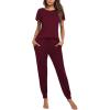 imageEkouaer Womens Pajama Sets Short Sleeve Sleepwear and Long Pants Soft Sleep Lounge Sets Joggers Pj Sets with Pockets01 Wine Red