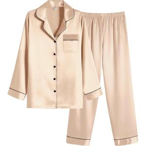 imageEkouaer Women Satin Pajamas Set Classic Button Down Long Pjs SetChampagne