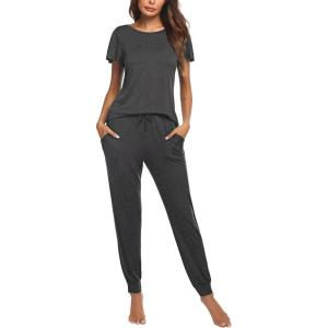 imageEkouaer Womens Pajama Sets Short Sleeve Sleepwear and Long Pants Soft Sleep Lounge Sets Joggers Pj Sets with Pockets01 Dark Grey