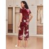 imageEkouaer 2 Pack Womens Pajamas Set Short Sleeve Sleepwear Capri Pants Pjs Soft Loungewear with PocketsBlack  Wine Flower